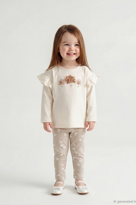 LC WAIKIKI, Set de bluza si colanti din amestec de bumbac, Alb/Bej deschis, 56-62 CM