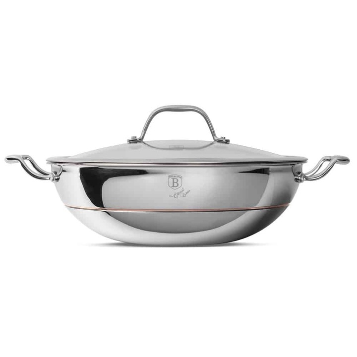 Cratita Wok inox cu capac 28 cm, Berlinger Haus, Copper Collection, 5 straturi, design elegant