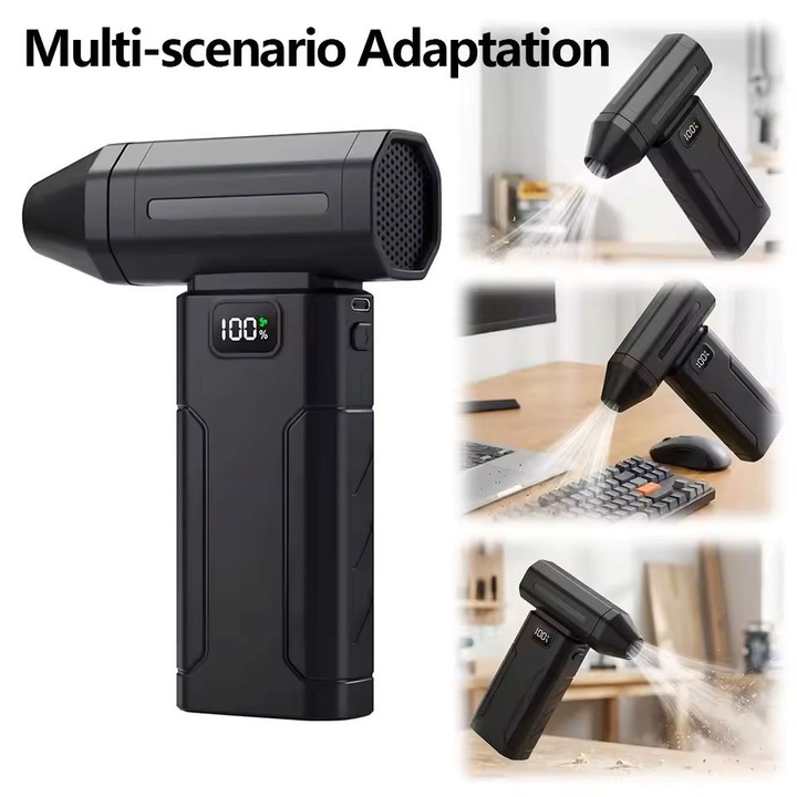 Ventilator portabil fara perii de mare viteza X8, Reglare a vantului cu cinci viteze, Incarcare rapida de tip C, Indepartare si suflare puternica a prafului, Negru