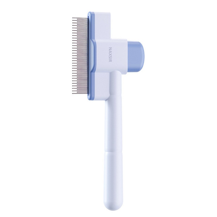 Pieptene Universala pentru Caini si Pisici, NAXSIR, Desprinde Parul, Indeparteaza Puricii, Din Otel Inoxidabil, Autocuratare, Maner Ergonom, 19.5x7.5 cm, Albastru