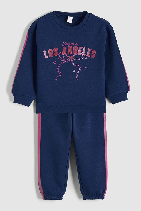 LC WAIKIKI, Set de bluza de trening din amestec de bumbac si pantaloni - 2 piese, Roz/Bleumarin