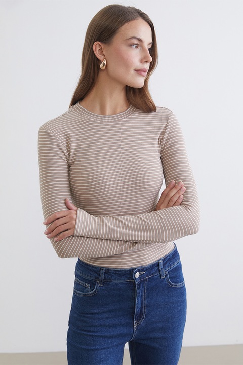 LC WAIKIKI, Bluza slim fit in dungi, Bej