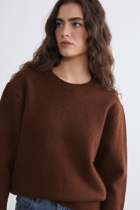 LC WAIKIKI, Pulover cu maneci cazute si decolteu la baza gatului, Maro inchis
