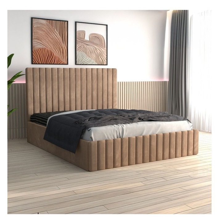 Pat tapitat Luca AmzMob Crem, saltea ortopedica, 160x200