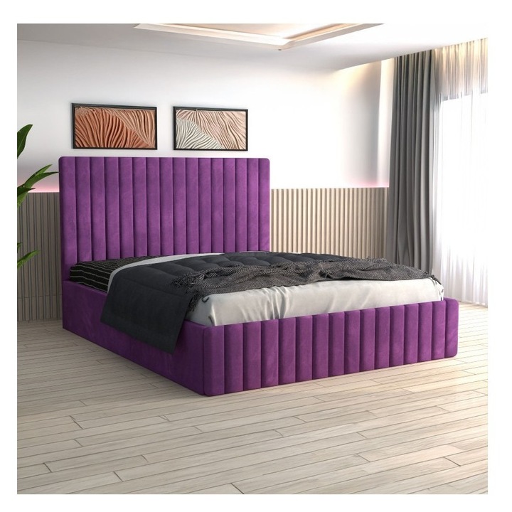 Pat tapitat Luca Mov, brand AmzMob, cu saltea ortopedica 140x200