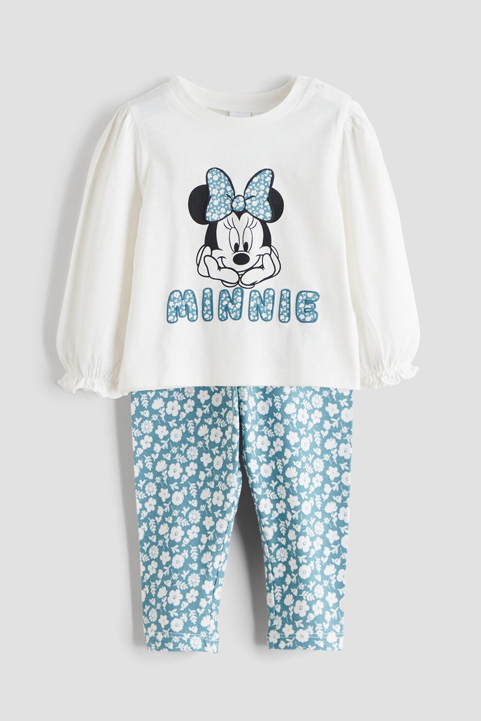 LC WAIKIKI, Bluza si pantaloni cu imprimeu desene animate, Alb, Albastru deschis, 74-80 CM