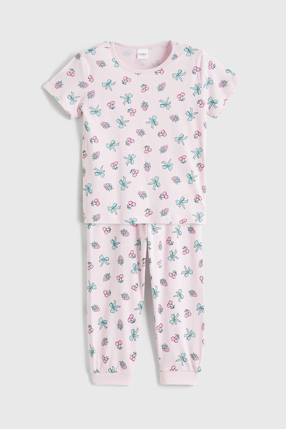 LC WAIKIKI, Pijama din bumbac cu design grafic, Roz pastel, 98-104 CM