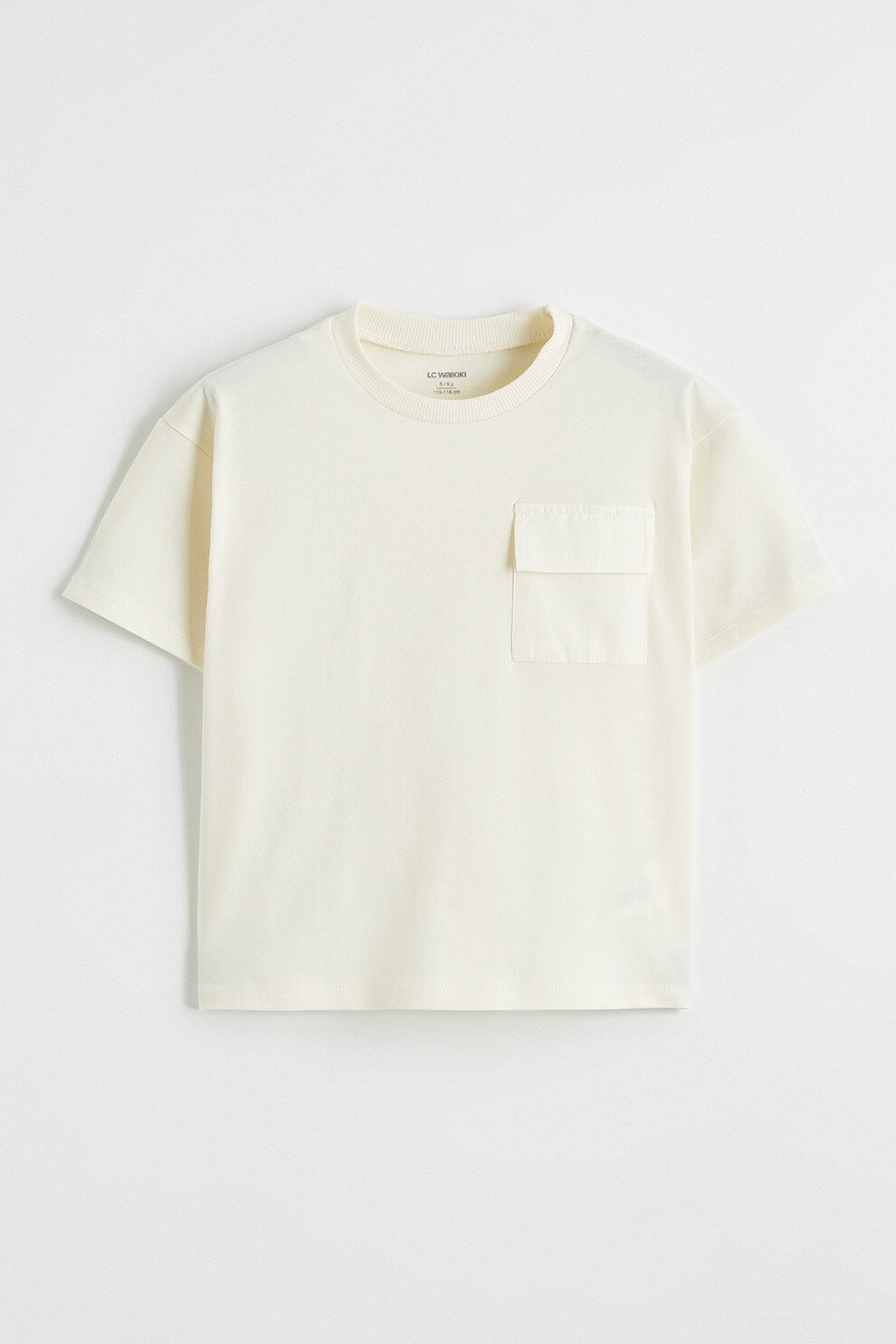 LC WAIKIKI, Tricou din bumbac cu decolteu la baza gatului, Crem, 116-122 CM