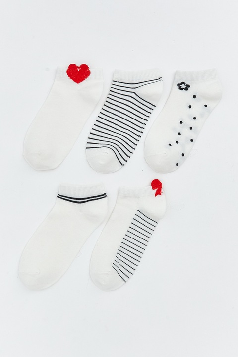 LC WAIKIKI, Set de sosete pana la glezna cu model - 5 perechi, Alb/Negru