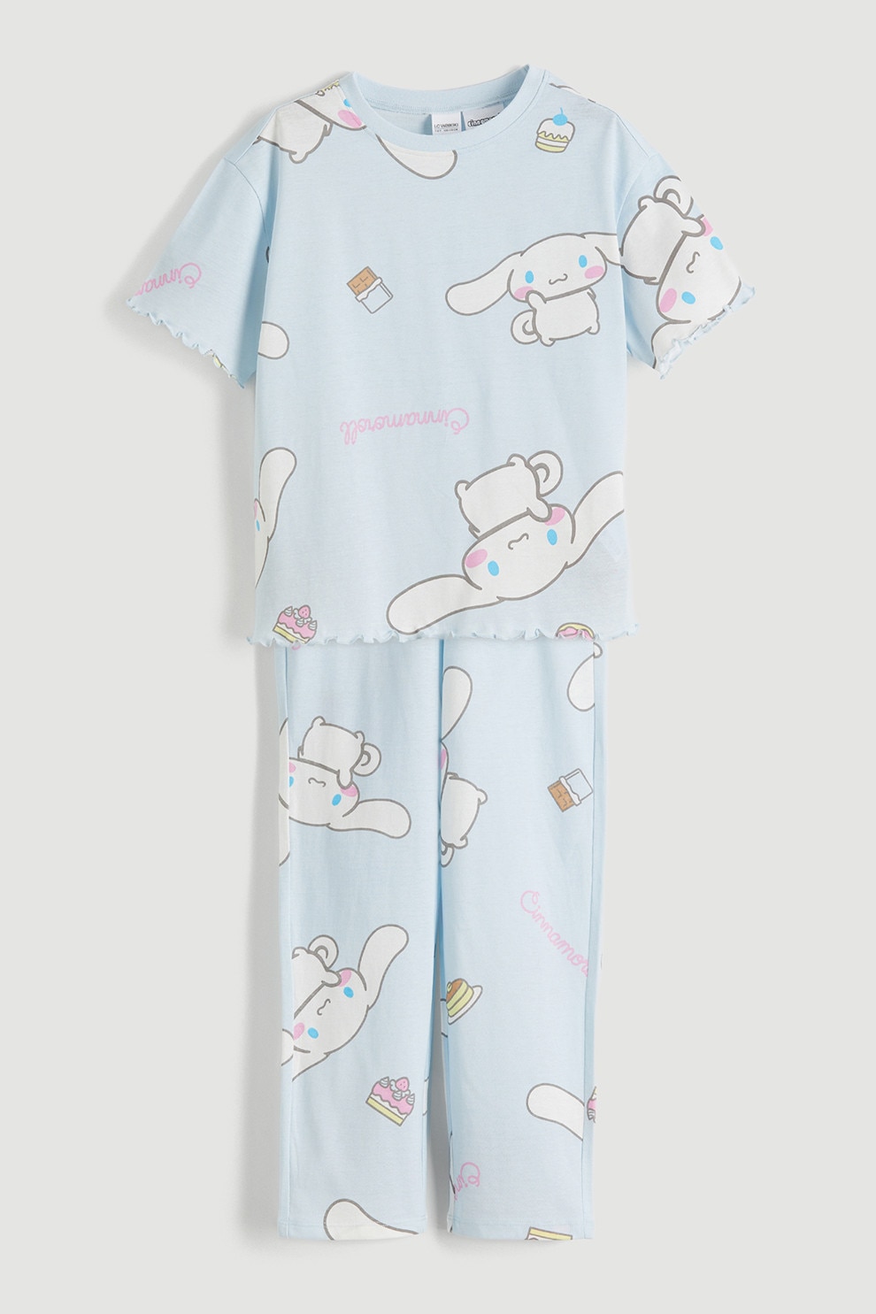 LC WAIKIKI, Pijama regular-fit din bumbac, Alb, Roz, Albastru glaciar, 134-140 CM