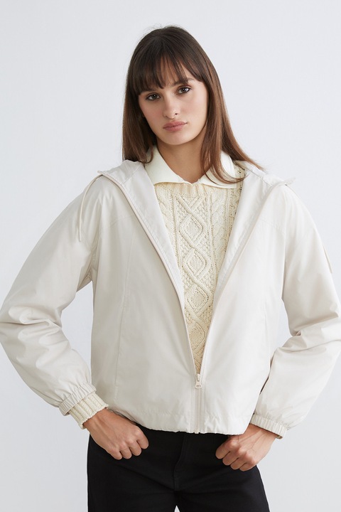 LC WAIKIKI, Jacheta cu maneci cazute si gluga, Alb fildes