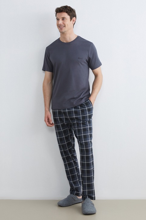 LC WAIKIKI, Pijama din bumbac cu buzunare laterale, Albastru ultramarin/Gri carbune, M