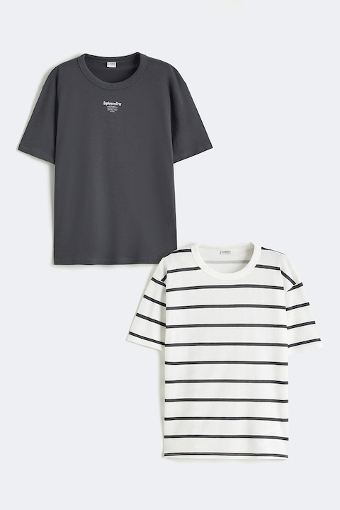 LC WAIKIKI, Set de tricouri din bumbac - 2 piese, Alb, Gri antracit, 158-164 CM