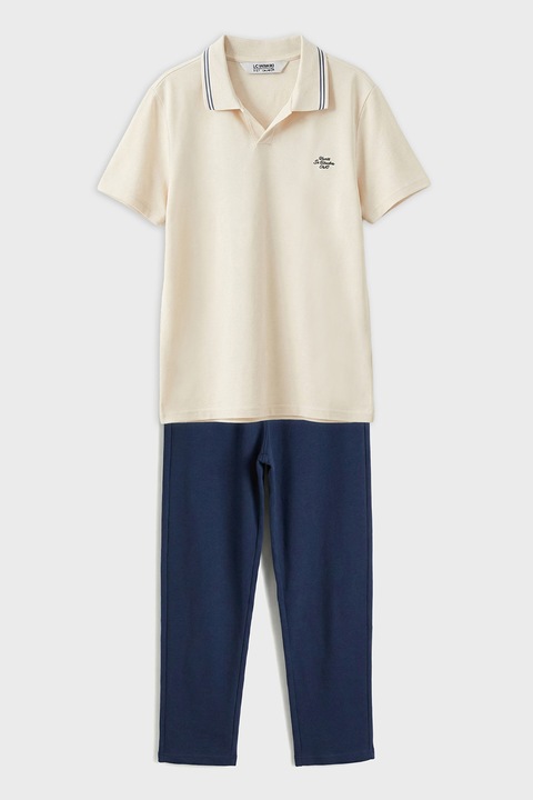 LC WAIKIKI, Set de tricou polo si pantaloni din bumbac, Albastru ultramarin/Bej