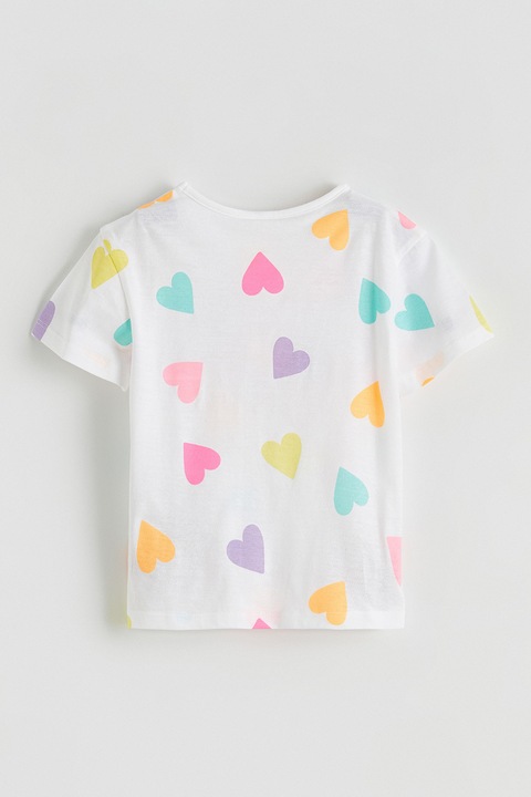 LC WAIKIKI, Tricou cu model inimi, Alb/Turcoaz/Roz