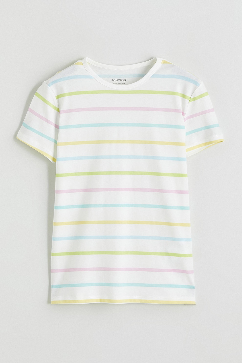 LC WAIKIKI, Tricou din bumbac cu dungi, Alb, Roz deschis, Albastru glaciar, 158-164 CM