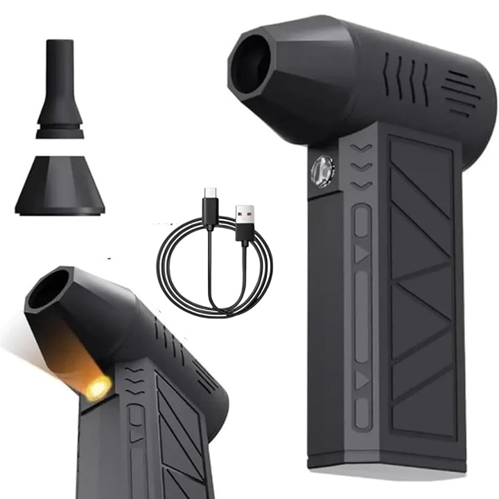 Suflanta aer fara fir, motor puternic 130000 RPM, SR-IT7, baterie reincarcabila type-C, flux de aer reglabil, utilizare multiuso curatare, zapada, electronice, BBQ, negru, HAPPY JOKER®