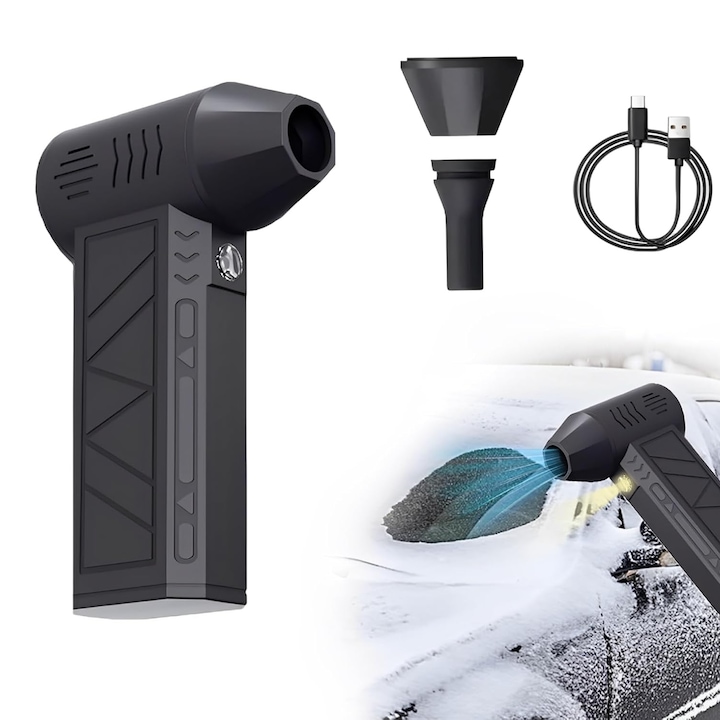 Suflanta aer fara fir, motor puternic 130000 RPM, indeparteaza instantaneu praful, baterie reincarcabila type-C, flux de aer reglabil, utilizare multiuso curatare, zapada, electronice, BBQ, negru, HAPPY JOKER®