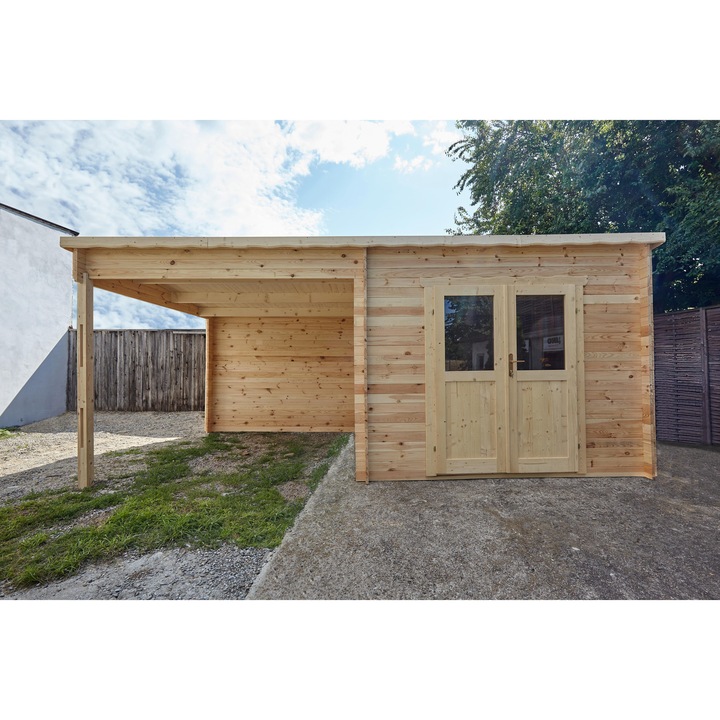 Casuta de gradina PROFI cu terasa - 298 x 298 cm + terasa 278 x 300 cm, grosime 28 mm