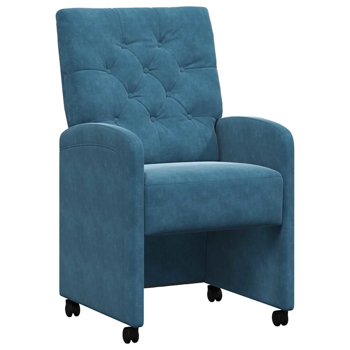 Set Scaune de dining vidaXL, cu roti 2 pcs albastru 58 x 67 x 97 cm Catifea