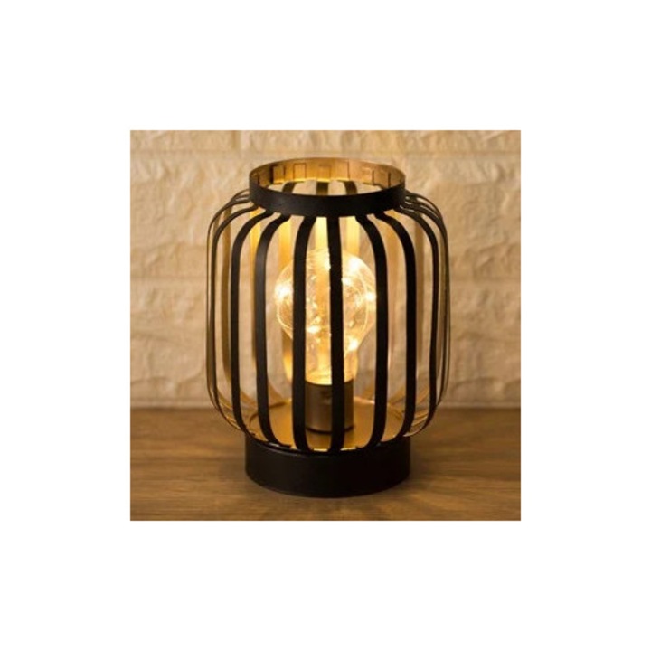 Настолна лампа на батерии метална черна с rose gold с 8 LED светлини Ø13.5x17 см – топла бяла светлина