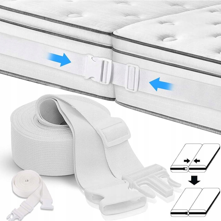 Ágytakaró feszítő gumiszalagok Matrac összekötő pántok, több ágy nagy ággyá történő összekötésére szolgálnak, 10 méter hosszú, szakadásálló, robusztus és tartós, otthoni és szállodai használatra alkalmas, fehér