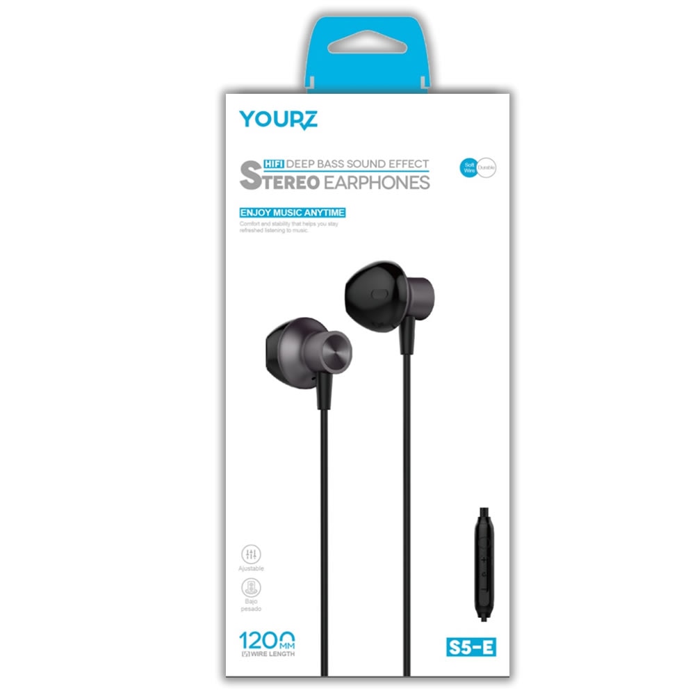 Căști In-ear YOURZ-S5-E, Handsfree, jack stereo de 3.5mm, cu microfon, Negru
