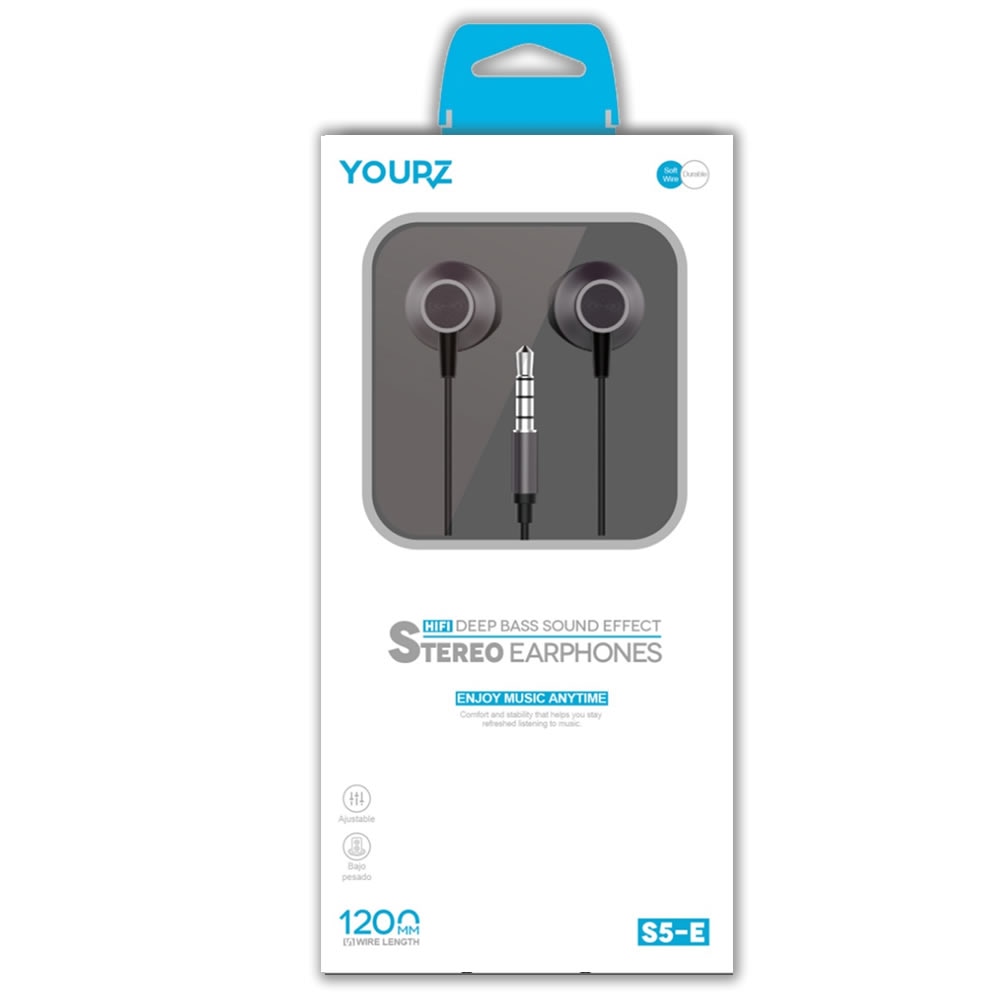 Căști In-ear YOURZ-S5-E, Handsfree, jack stereo de 3.5mm, cu microfon, Negru