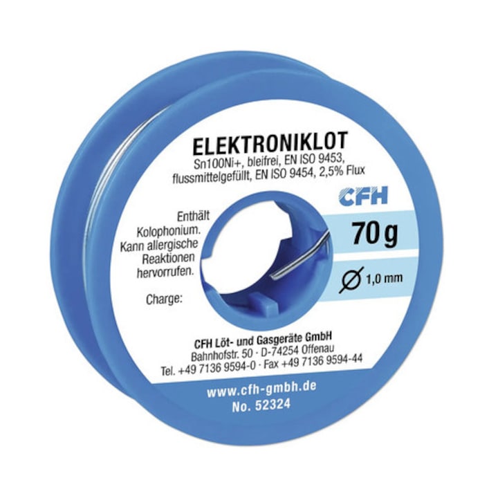 Fludor (cositor cu sacaz) CFH Sn100Ni Ø1mm 70g, pentru electronica fina, fara plumb