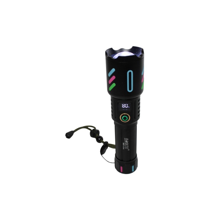 Fém zseblámpa, 12000 mAh, USB Type-C töltés, zoom, 1000 méter