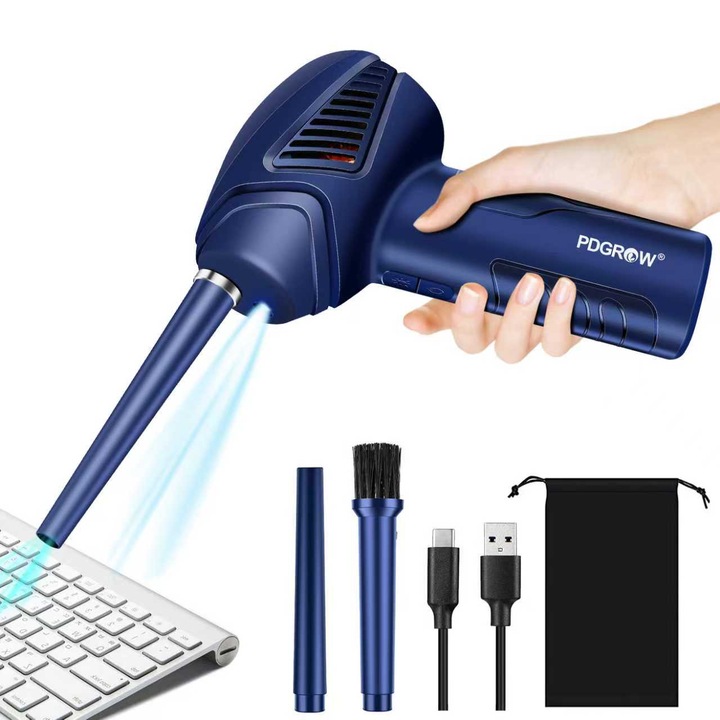 Suflanta portabila cu aer comprimat, 40.000 RPM, 3 setari de viteza, baterie de 6000 mAh, incarcare USB-C Potrivita pentru: vehicule, curatarea computerului, indepartarea prafului Culoare: Albastru