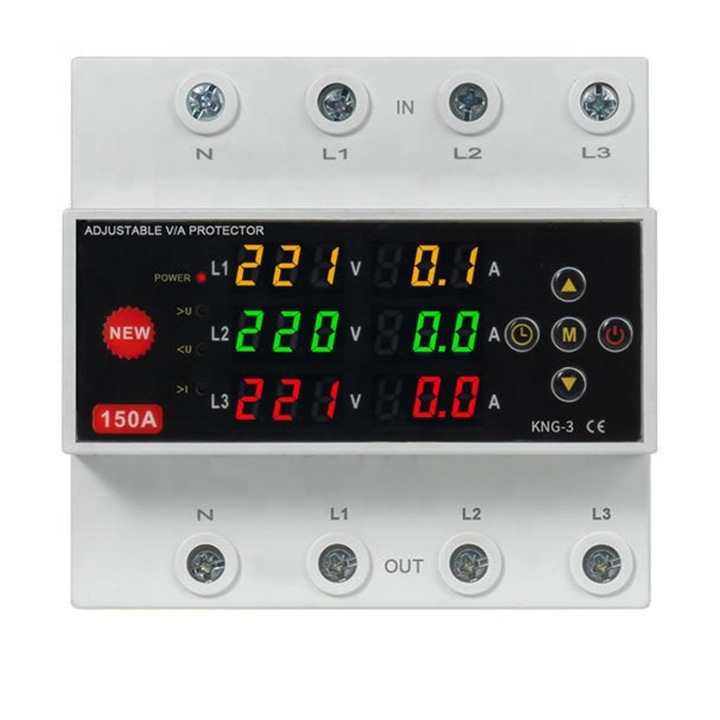 Releu de protectie trifazat 150A, supratensiune, subtensiune, supracurent, afisaj color digital, NOENNO