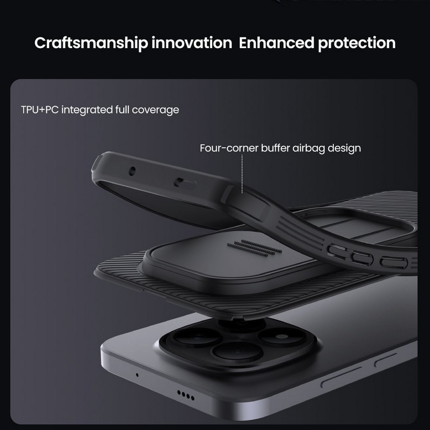 Husa de telefon compatibila cu Xiaomi Redmi Note 15 Pro+ Plus 5G - Nillkin, cu protectie glisanta pentru camera, neagra