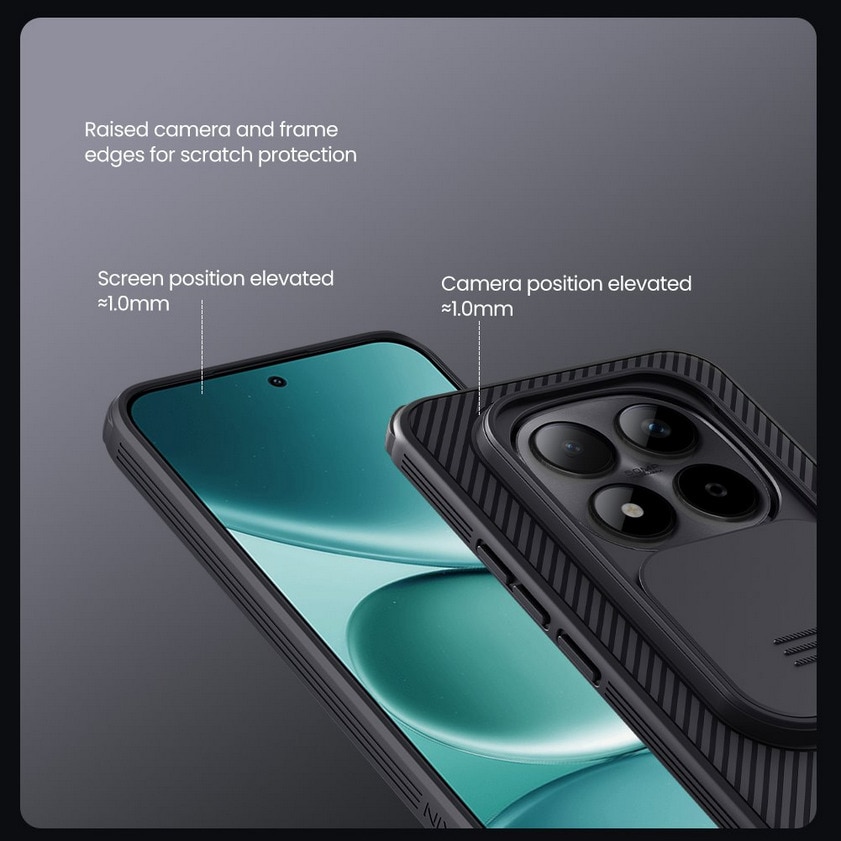 Husa de telefon compatibila cu Xiaomi Redmi Note 15 Pro+ Plus 5G - Nillkin, cu protectie glisanta pentru camera, neagra