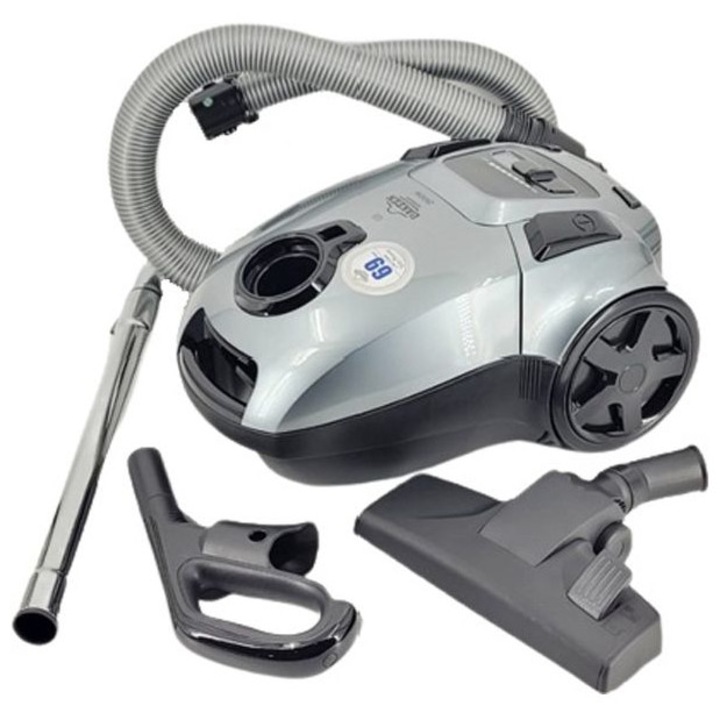 Aspirator fara sac, Uakeen, 2800W, Multi-Cyclonic, Filtru HEPA, Gri Metalizat