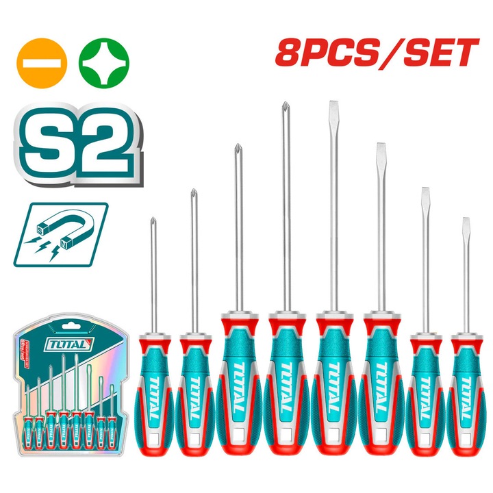 Set surubelnite TOTAL 8 piese SL/PH, otel S2