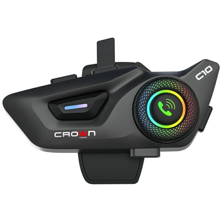 Intercom motocicleta Crown C10, Bluetooth 5.3, IP65, Negru, 1000mAh