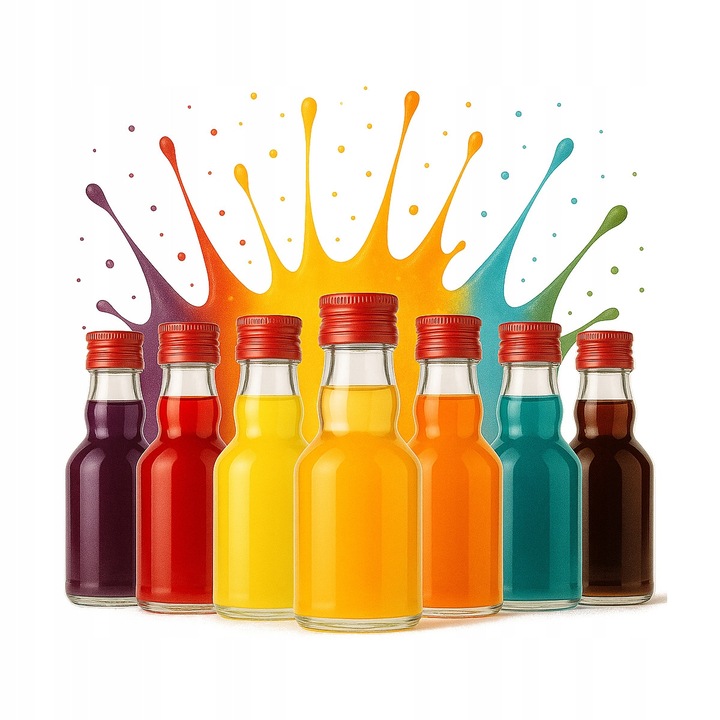 Set 100 sticle miniaturale Elixir 50ml, Bimberek, sticlă, capace colorate