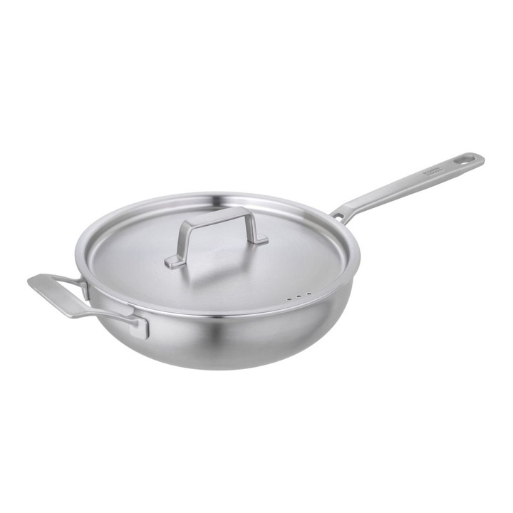 Kuhn Rikon rozsdamentes acél serpenyő fedővel, Culinary Fiveply, Chef's Pan, Ø 24 cm, 2.6 liter, ideális szószokhoz és pörköltekhez, 5 rétegű belső szerkezet, tapadásmentes, egyenletes hőeloszlás, könnyű tisztítás, rozsdamentes acél