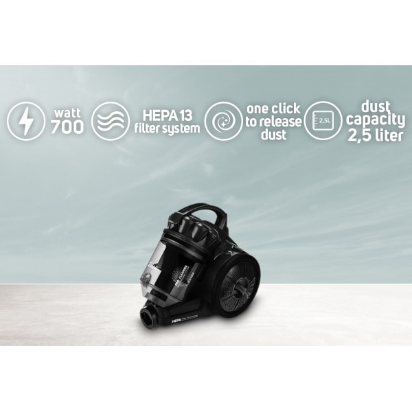 Aspirator ciclonic Zilan, Fara sac, HEPA 13, Container 2.5L, 700W, Black Edition