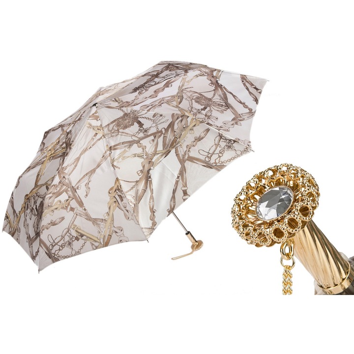 Umbrela pliabila Pasotti, imprimeu bridles, manere cu cristale, 30x96cm