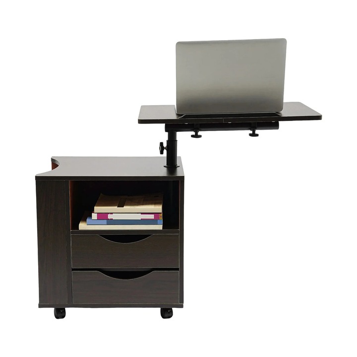 Éjjeliszekrény emelőplatformmal, állítható magasságú, gurulós asztal, sötét dió