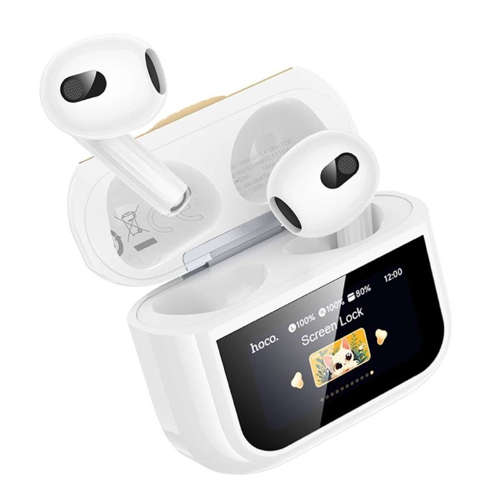 Vezeték nélküli fülhallgató, HOCO EW87, Bluetooth 5.4, 4 óra üzemidő, Digitális kijelző, Fehér