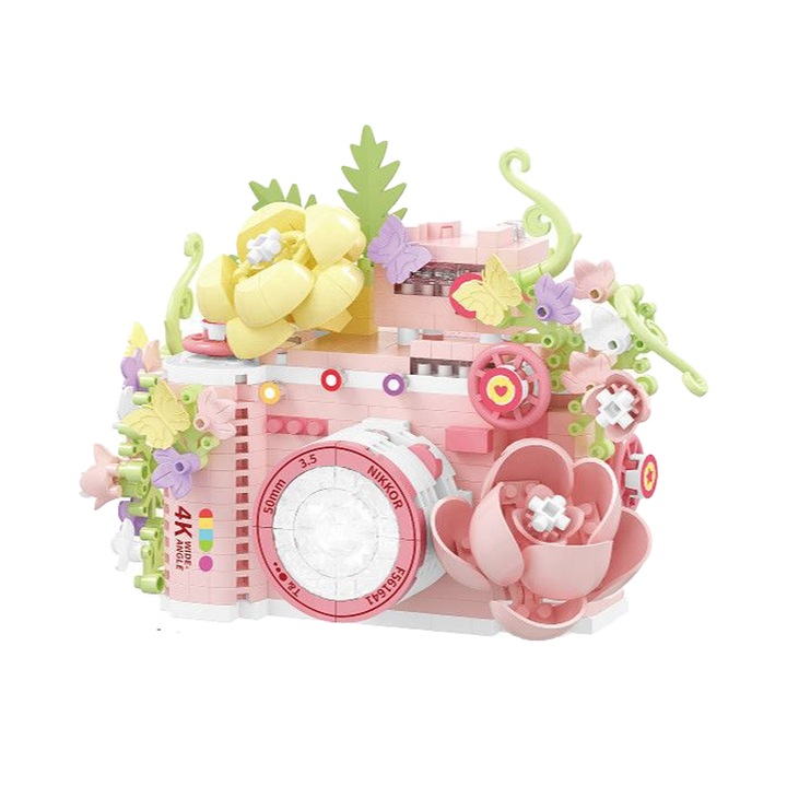 Set blocuri de construcție Zimilo, formă flori, jucărie educațională, culori pastelate, pentru copii peste 6 ani