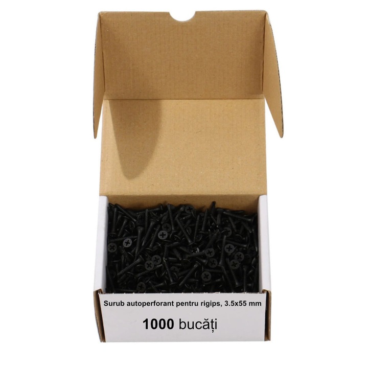 Cutie 1000 bucati Surub Autoperforant pentru Rigips, 3.5 x 55 mm, Cap Inecat, Otel Fosfatat, Lungime Extra, pentru Aplicatii Speciale Extreme