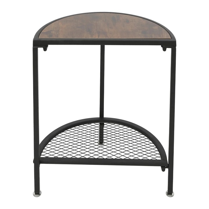 Masa laterala cu 2 niveluri, raft metalic, negru+nuc