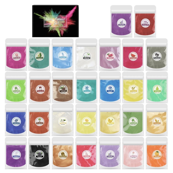 Set de 30 pigmenți mica, multicolor, 10g