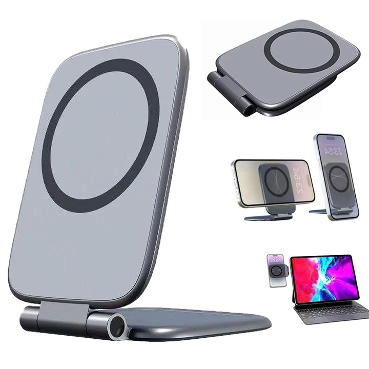 Suport Magnetic DUAIU Ultra-Subtire Pliabil - Suport de telefon rezistent la socuri, Montare in Masina, Magnet Puternic, Reglabil 360°, Compatibil cu Toate Smartphone-urile, Gri