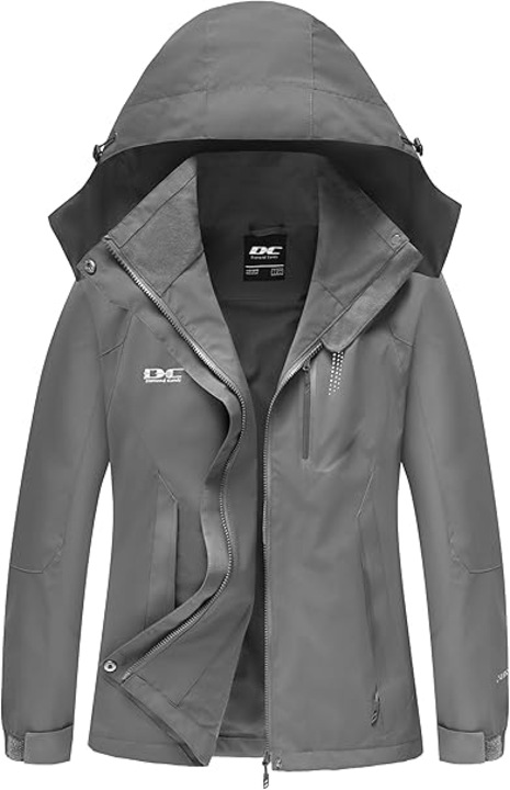 Jacheta de Tranzitie pentru Femei Impermeabila, Softshell, Gluga Detasabila, Gri Inchis, Marimea M