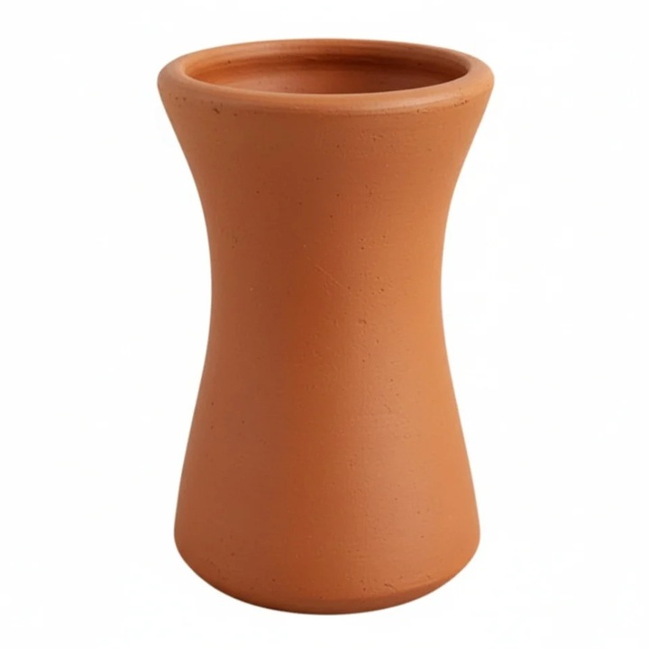 Vază ceramică clepsidră, 12 cm, finisaj natural, lucrată manual, ceramica terracotta, Marginea, Bucovina